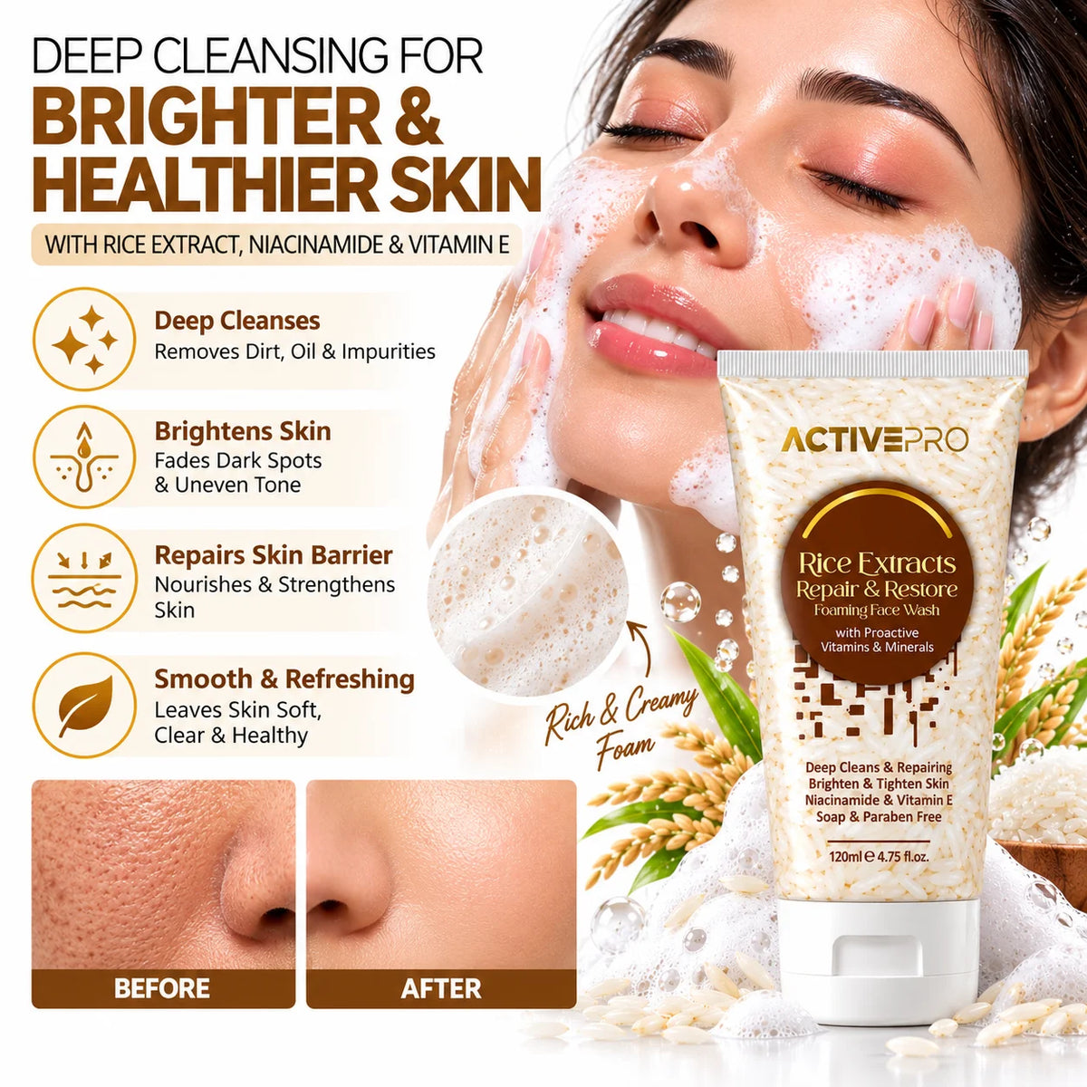 ActivePro Rice Extracts Repair & Restore Foaming Face Wash